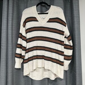 American Eagle Striped V-Neck Oversized Sweater